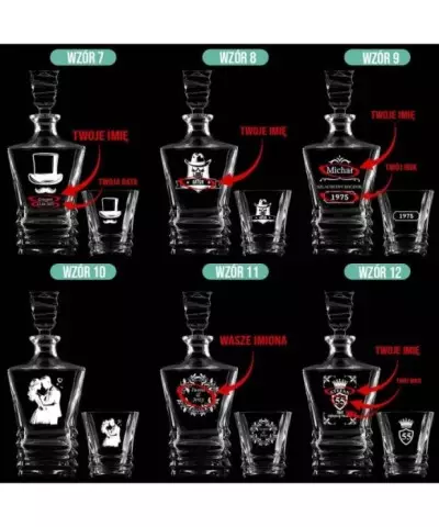 Zestaw do Whisky Karafka + 4 Szklanki z Grawerem na Prezent Geometric - 5