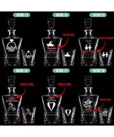 Zestaw do Whisky Karafka + 4 Szklanki z Grawerem na Prezent Geometric - 6