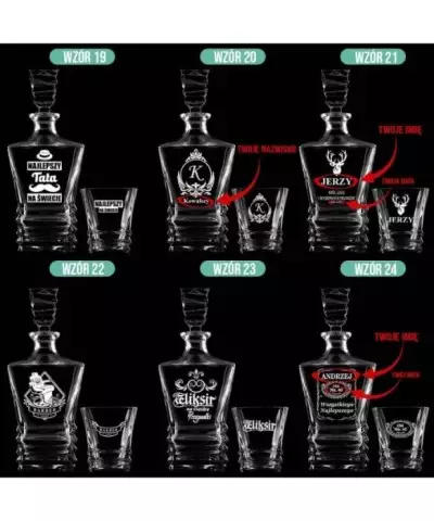 Zestaw do Whisky Karafka + 4 Szklanki z Grawerem na Prezent Geometric - 7