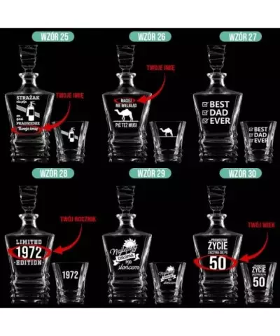 Zestaw do Whisky Karafka + 4 Szklanki z Grawerem na Prezent Geometric - 8