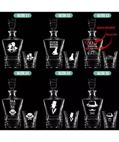 Zestaw do Whisky Karafka + 4 Szklanki z Grawerem na Prezent Geometric - 9