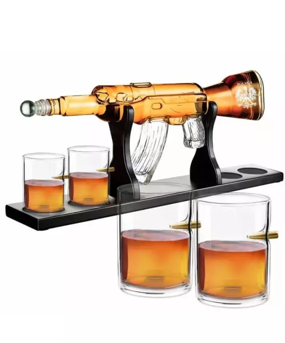 Zestaw do Whisky Karafka Karabin + 4 Szklanki z Grawerem na Prezent