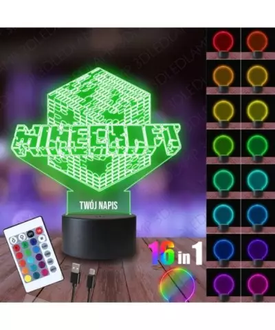 Lampka Nocna 3D LED LAMP Minecraft Napis