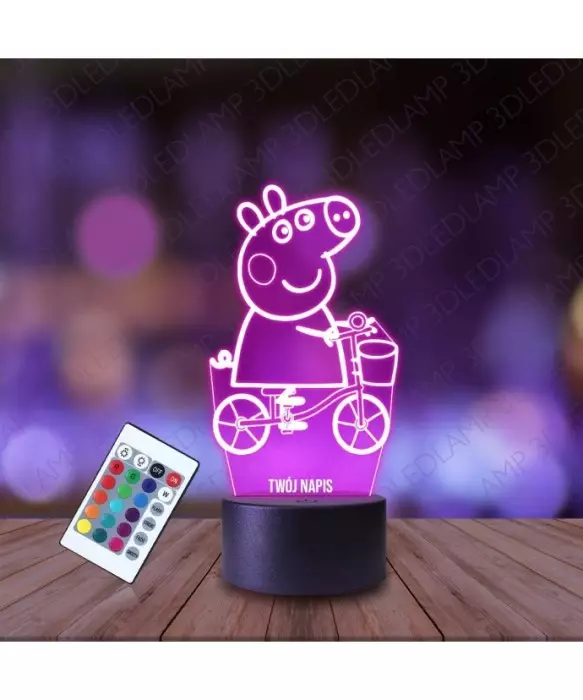 Lampka Nocna 3D LED LAMP Świnka Peppa na Rowerze