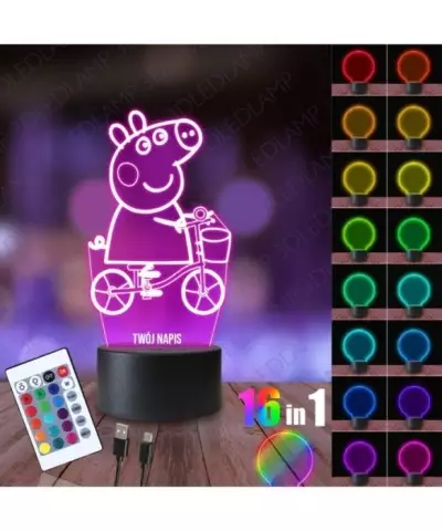 Lampka Nocna 3D LED LAMP Świnka Peppa na Rowerze