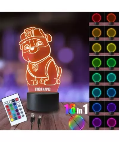 Lampka Nocna 3D LED LAMP Psi Patrol Rubble Pilot