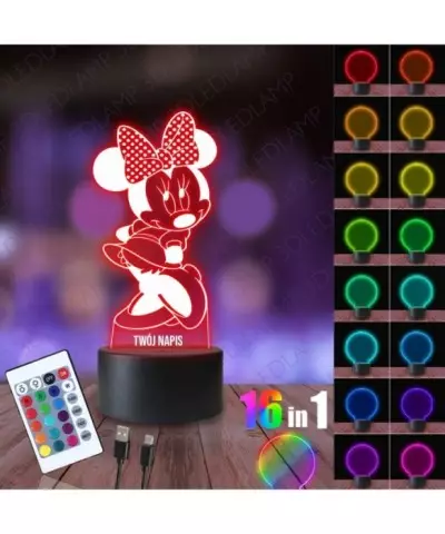 Lampka Nocna 3D LED LAMP Myszka Minnie Kokardka