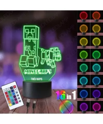Lampka Nocna 3D LED LAMP Minecraft Creeper