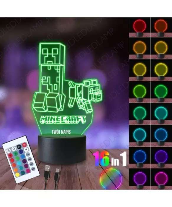 Lampka Nocna 3D LED LAMP Minecraft Creeper