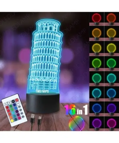 Lampka Nocna 3D LED LAMP Krzywa Wieża w Pizie