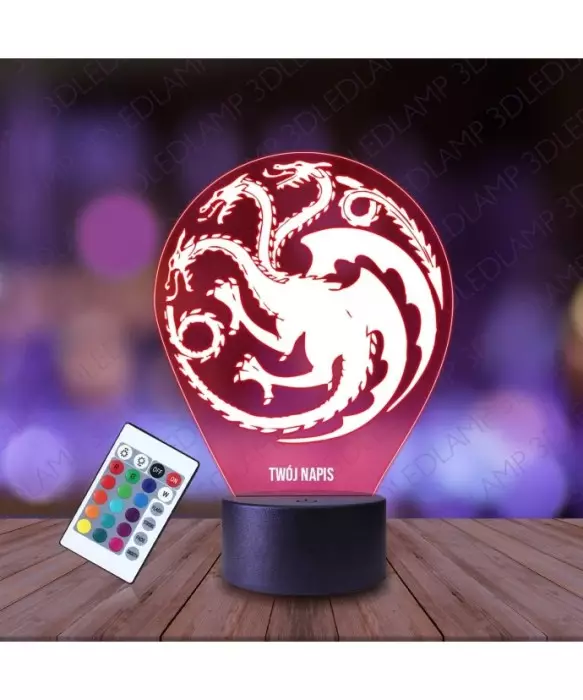 Lampka Nocna 3D LED LAMP Gra o Tron Ród Smoka