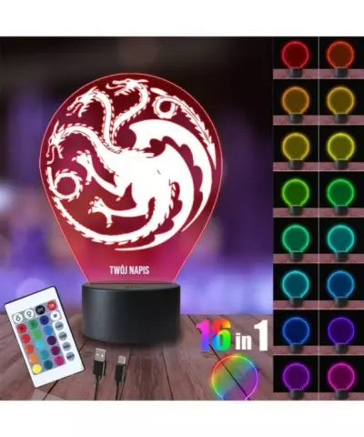 Lampka Nocna 3D LED LAMP Gra o Tron Ród Smoka
