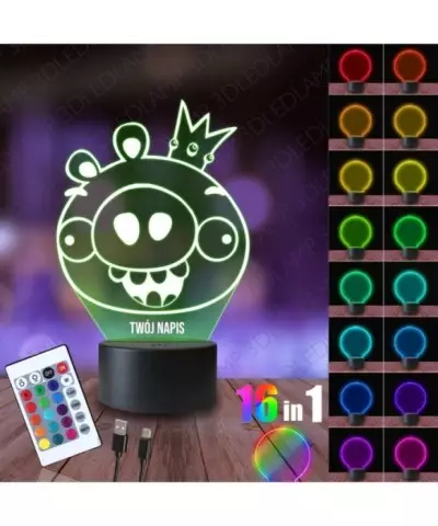 Lampka Nocna 3D LED LAMP Angry Birds Król Świń