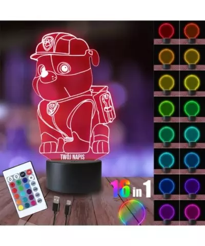 Lampka Nocna 3D LED LAMP Psi Patrol Rubble Budowniczy