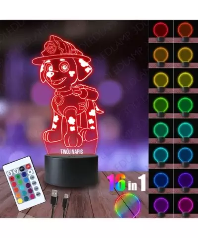 Lampka Nocna 3D LED LAMP Psi Patrol Marshall Strażak
