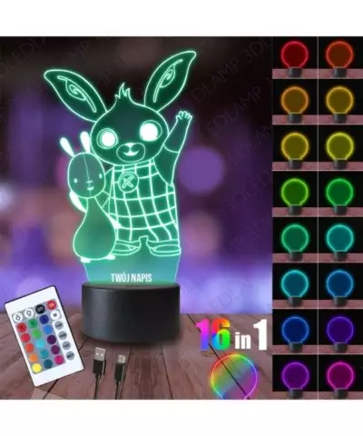 Lampka Nocna 3D LED LAMP Królik Bing i Flop