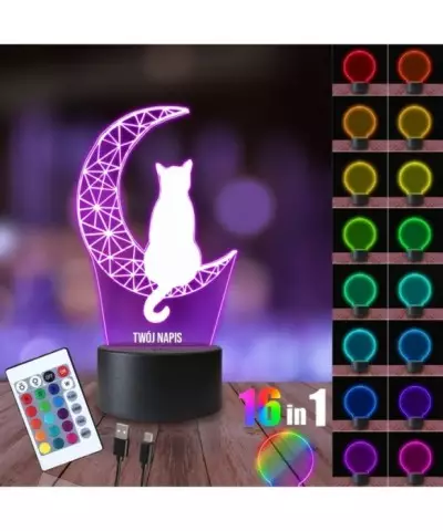 Lampka Nocna 3D LED LAMP Kot Na Księżycu