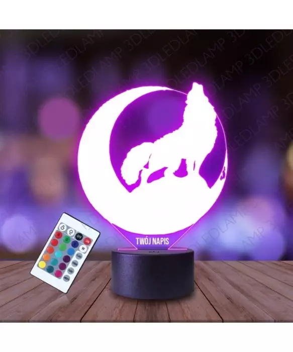 Lampka Nocna 3D LED LAMP Wilk Wyjący Do Księżyca