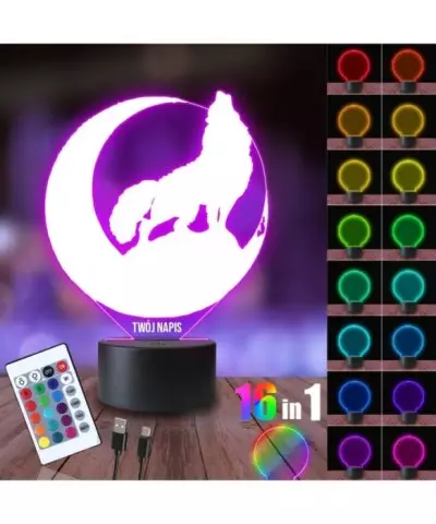 Lampka Nocna 3D LED LAMP Wilk Wyjący Do Księżyca