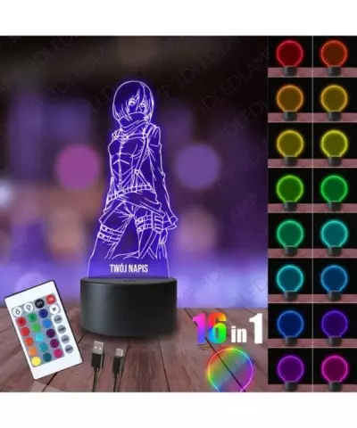 Lampka Nocna 3D LED LAMP Atak Tytanów Mikasa