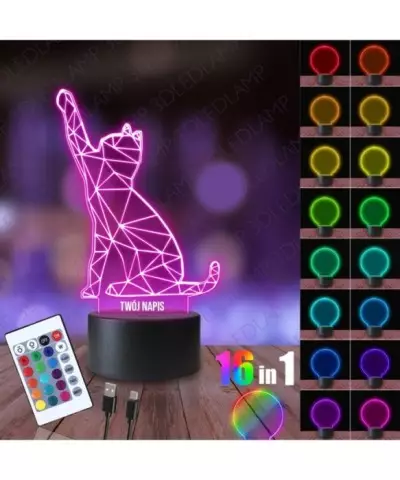 Lampka Nocna 3D LED LAMP Kotek Kot Geometryczny