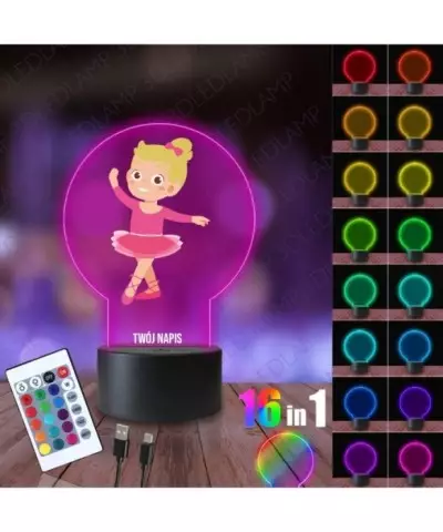 Lampka Nocna 3D LED LAMP z Nadrukiem Baletnica Różowa