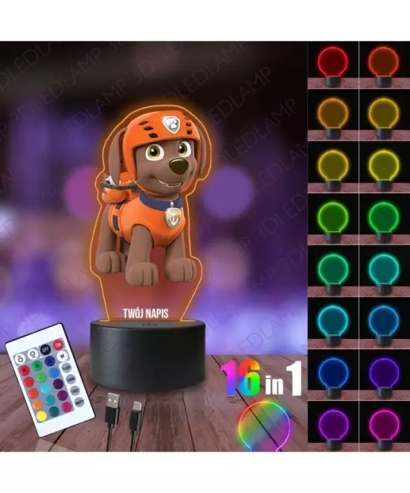 Lampka Nocna 3D LED LAMP z Nadrukiem Psi Patrol Zuma