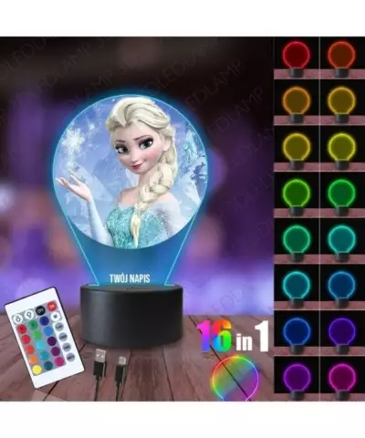 Lampka Nocna 3D LED LAMP z Nadrukiem Elsa Kraina Lodu