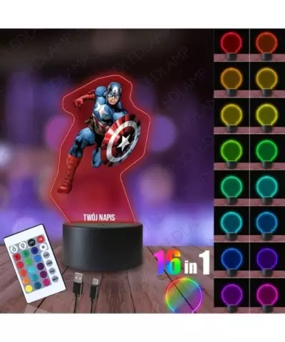 Lampka Nocna 3D LED LAMP z Nadrukiem Kapitan Ameryka