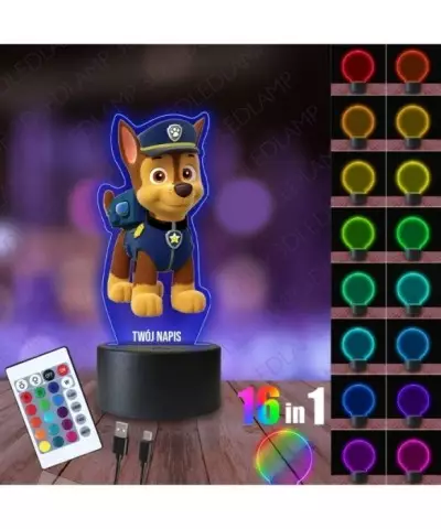 Lampka Nocna 3D LED LAMP z Nadrukiem Psi Patrol Chase