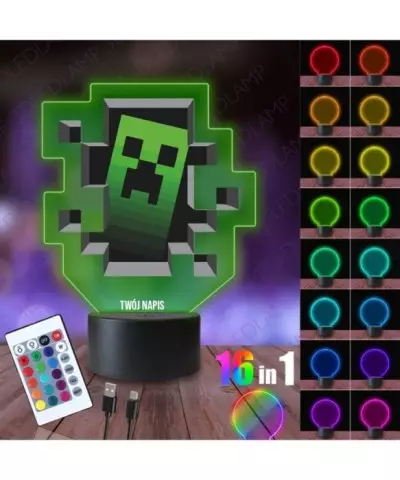 Lampka Nocna 3D LED LAMP z Nadrukiem Minecraft Creeper