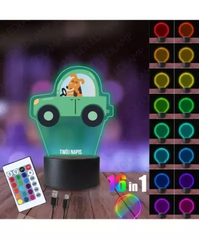 Lampka Nocna 3D LED LAMP z Nadrukiem Samochód Piesek
