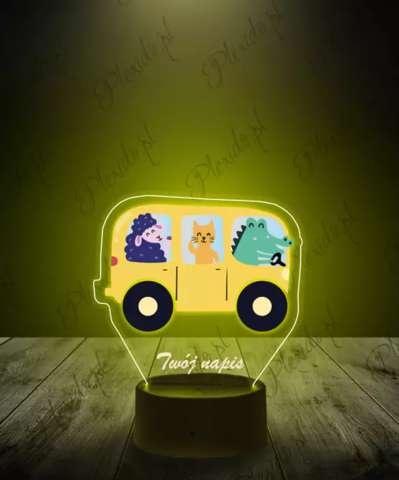 Lampka LED 3D Plexido z Nadrukiem Bus Ze Zwierzątkami - 1