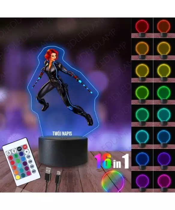 Lampka Nocna 3D LED LAMP z Nadrukiem Czarna Wdowa