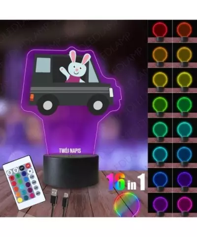 Lampka Nocna 3D LED LAMP z Nadrukiem Samochód Króliczek
