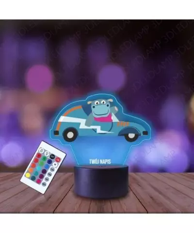 Lampka Nocna 3D LED LAMP z Nadrukiem Samochód Hipopotam