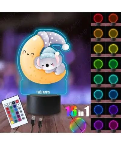 Lampka Nocna 3D LED LAMP z Nadrukiem Koala Niebieska