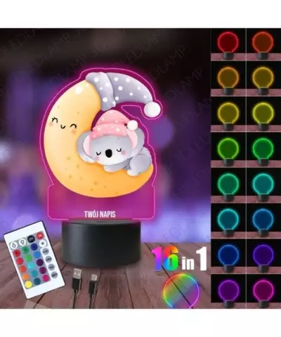 Lampka Nocna 3D LED LAMP z Nadrukiem Koala Różowa