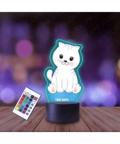 Lampka Nocna 3D LED LAMP z Nadrukiem Kotek Biały