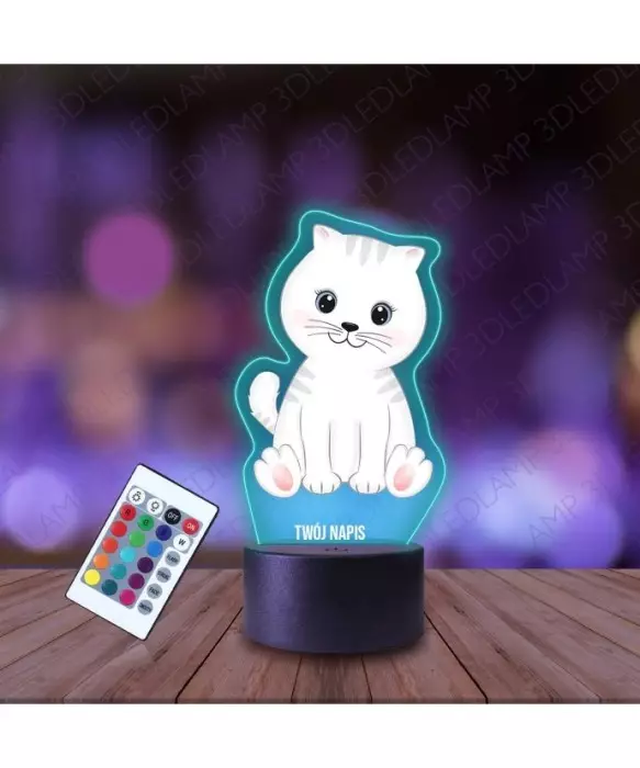 Lampka Nocna 3D LED LAMP z Nadrukiem Kotek Biały