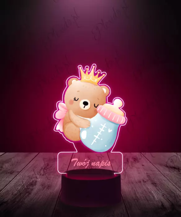 lampka_led_3d_plexido_z_nadrukiem_miś_z_butelką_róż