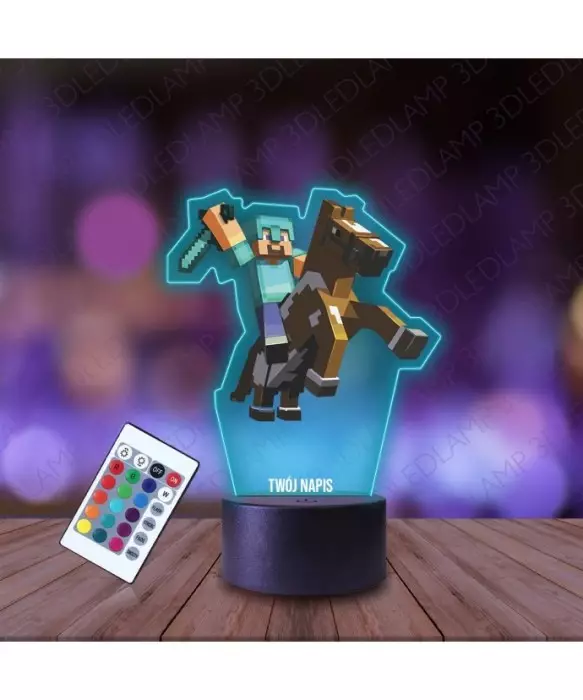 Lampka Nocna 3D LED LAMP z Nadrukiem Minecraft Steve Koń
