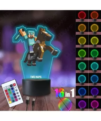 Lampka Nocna 3D LED LAMP z Nadrukiem Minecraft Steve Koń