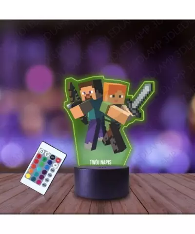 Lampka Nocna 3D LED LAMP z Nadrukiem Minecraft Alex i Steve