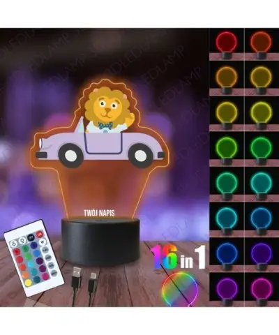 Lampka Nocna 3D LED LAMP z Nadrukiem Samochód z Lwem