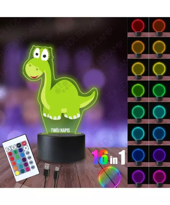 Lampka Nocna 3D LED LAMP z Nadrukiem Dinozaur Zielony