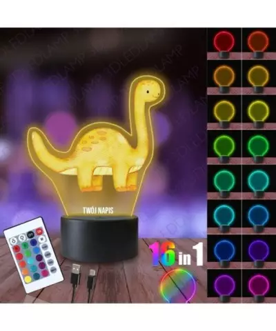 Lampka Nocna 3D LED LAMP z Nadrukiem Dinozaur Żółty