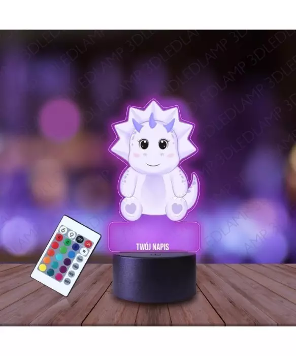 Lampka Nocna 3D LED LAMP z Nadrukiem Dinozaur Fioletowy