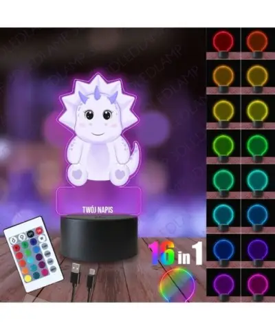 Lampka Nocna 3D LED LAMP z Nadrukiem Dinozaur Fioletowy