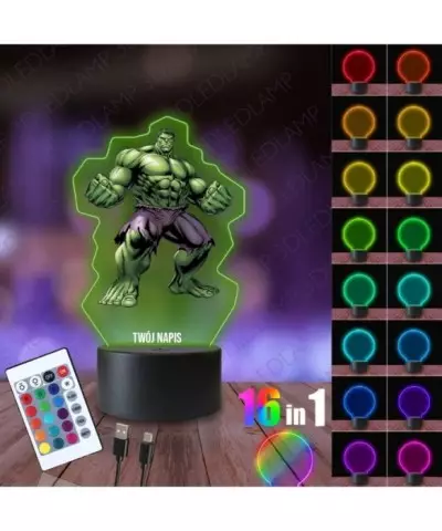 Lampka Nocna 3D LED LAMP z Nadrukiem Hulk